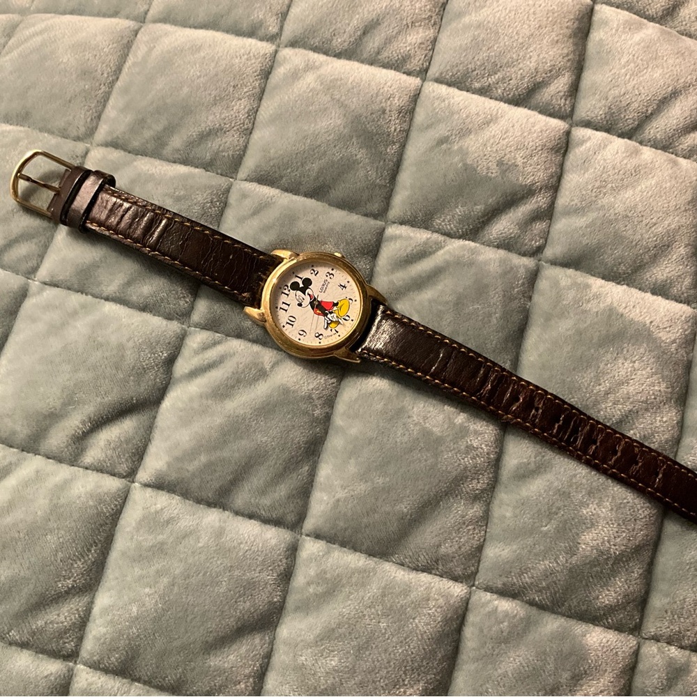 Lorus Quartz Mickey Mouse Brown Leather Strap Watch